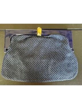 Axiom Navy Satin Mesh Frame Clutch Purse